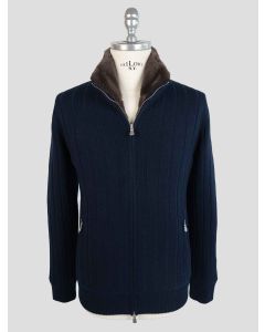 Barba Napoli Blue Cashmere With Fur Coat 1