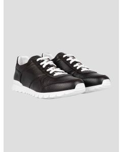 Kiton Black Leather And Leather Crocodyle Sneakers 1