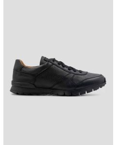 Kiton Black Leather Deer Shearling Fur Sneakers 1