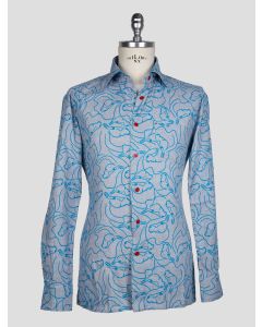 Kiton Gray Light Blue Cotton Shirt 1