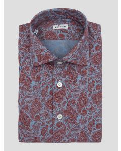 Kiton Light Blue Red Cotton Shirt 1