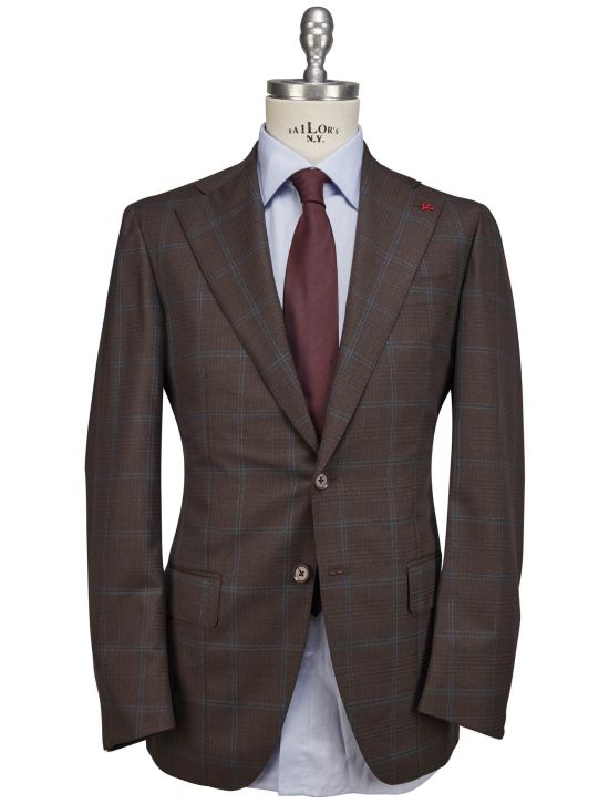 Isaia Isaia Brown Light Blue Wool Suit Brown / Light Blue 000