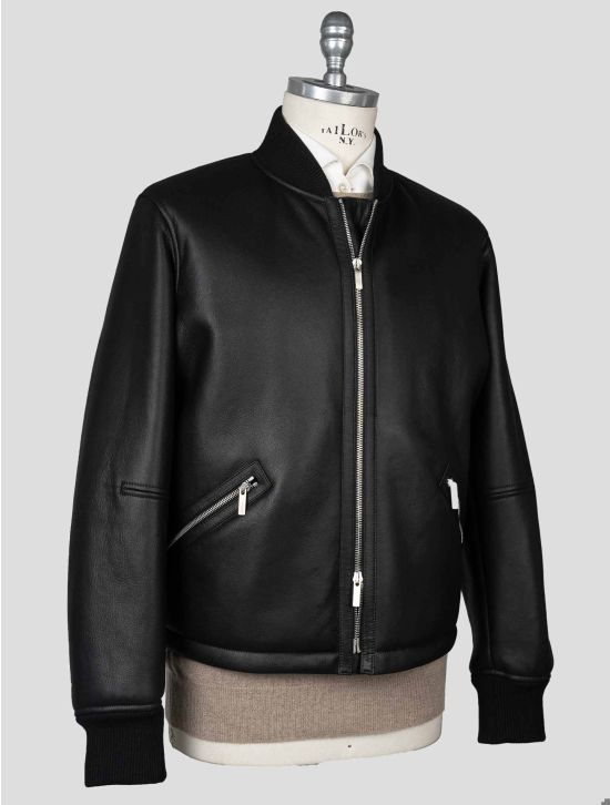 Ferragamo Ferragamo Black Leather Shearling Coat Black 001
