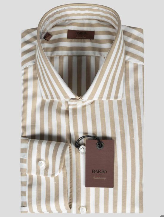 Barba Napoli Barba Napoli White Beige Cotton Linen Shirt White / Beige 000