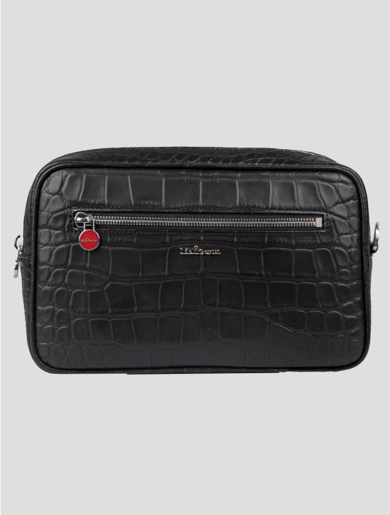 Kiton Black Leather Crocodile Pochette 1