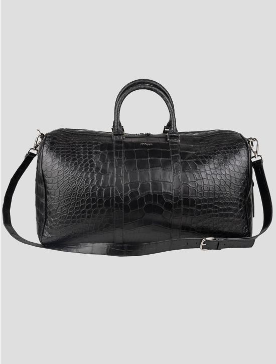 Kiton Black Leather Crocodile Travel Bag 2