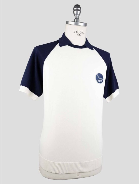 KNT Kiton White Blue Cotton Polo 2