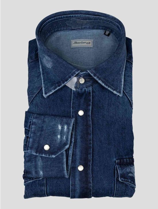 Sartorio Napoli Blue Denim Cotton Shirt 1