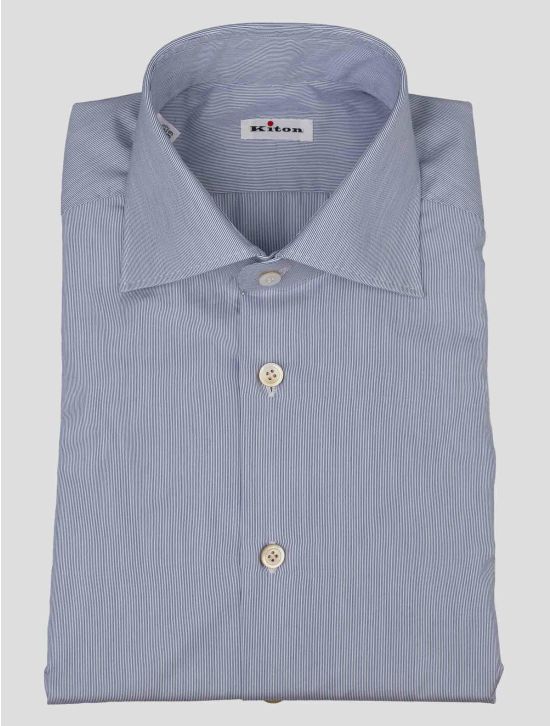 Kiton Light Blue White Cotton Shirt 1