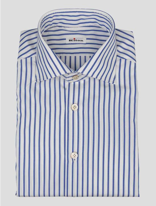 Kiton Blue White Cotton Shirt 1