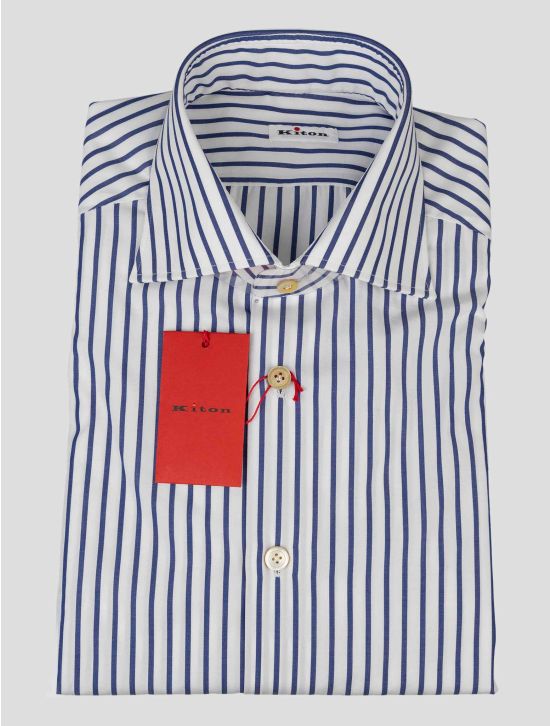 Kiton Blue White Cotton Shirt 1