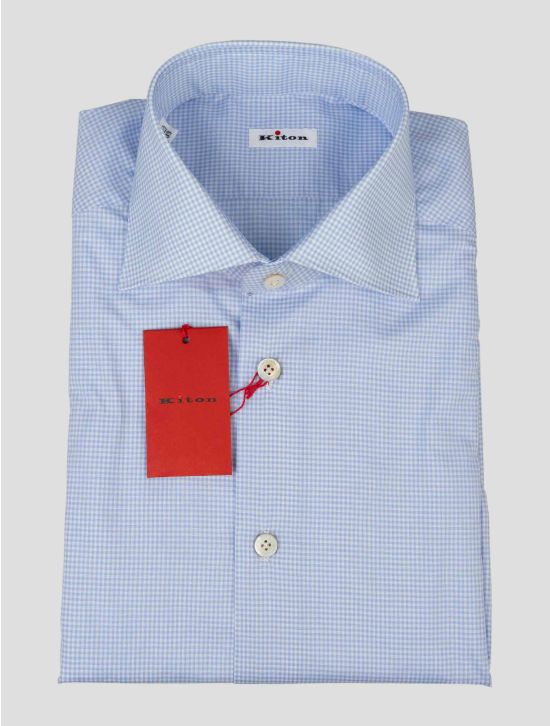 Kiton Light Blue White Cotton Shirt 1