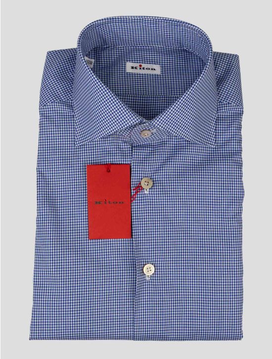 Kiton Blue White Cotton Shirt 1