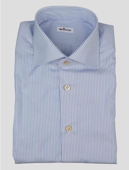Kiton Light Blue White Cotton Shirt 1