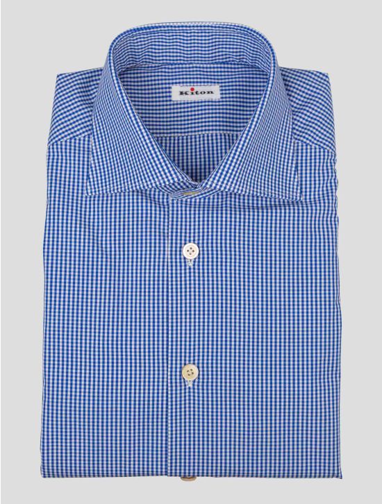 Kiton Blue White Cotton Shirt 1