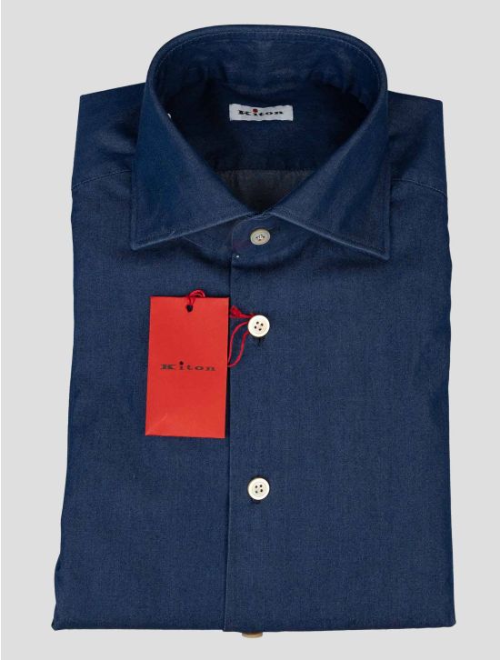 Kiton Blue Cotton Shirt 1