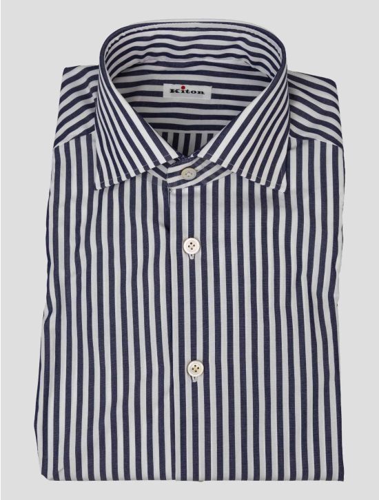 kiton Blue White Cotton Shirt 1