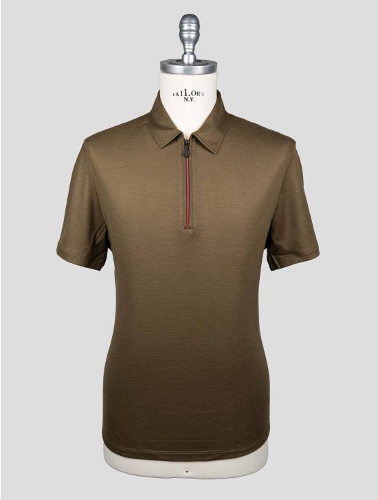 Isaia Green Wool Polo Half Zip 1