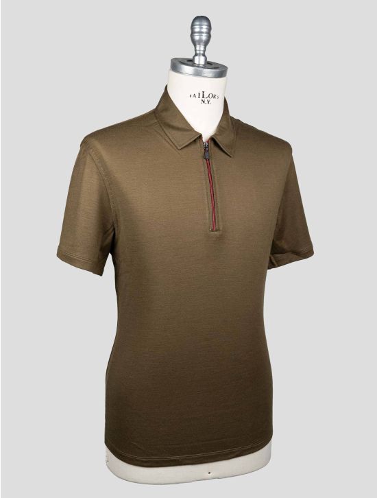 Isaia Green Wool Polo Half Zip 2