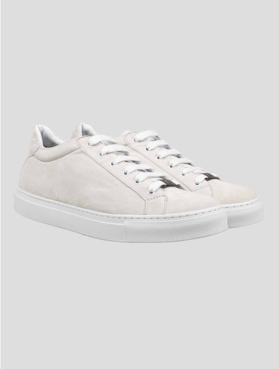 Isaia White Leather Suede Shoes 1