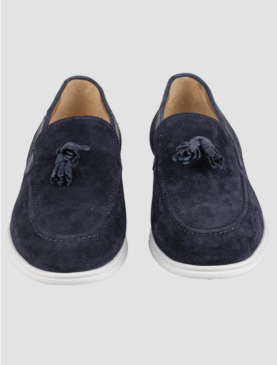 Kiton Blue Leather Crocodile Leather Suede Loafers KSY9 2