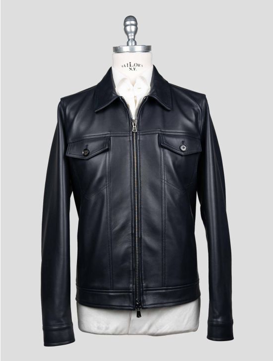 Isaia Blue Leather Coat ICY15A 1