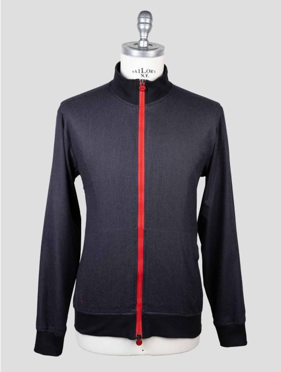 Kiton Blue Cotton Lyocell Coat RED-STITCH KCZ9 1