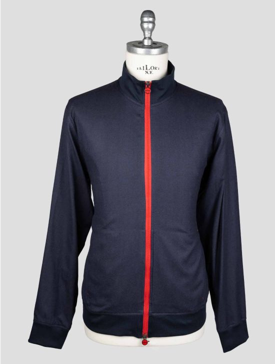 Kiton Blue Cotton Lyocell Coat RED-STITCH KCZ6 1
