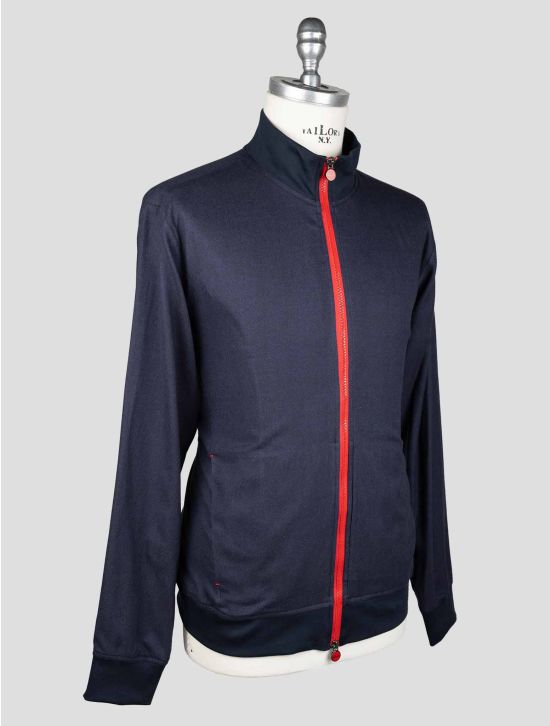 Kiton Blue Cotton Lyocell Coat RED-STITCH KCZ6 2