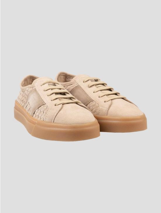 Santoni Light Brown Leather Suede Sneakers SSZ7 1