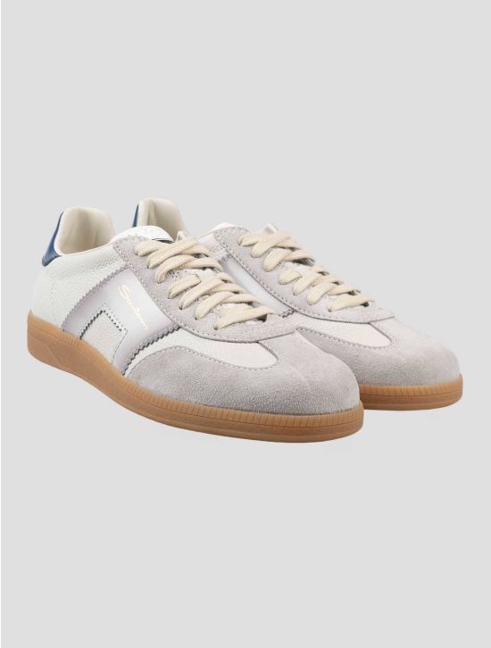 Santoni White Leather Leather suede Sneakers SSZ3 1