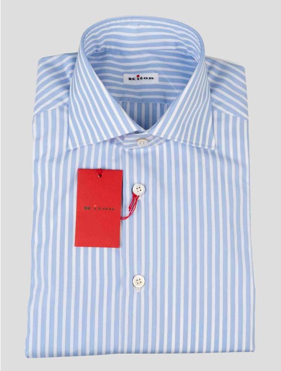Kiton Light Blue White Cotton Shirt SKZ35 1