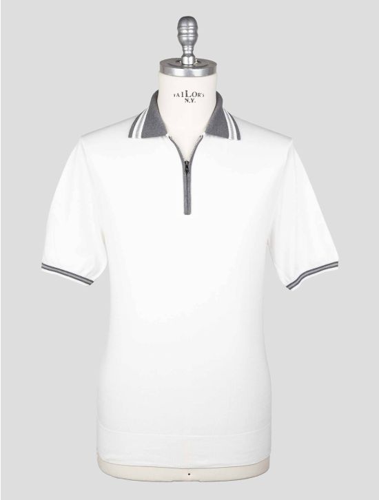 Fioroni White Gray Cotton Polo Half Zip 1