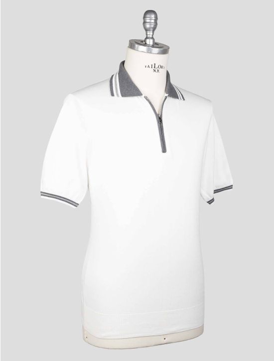 Fioroni White Gray Cotton Polo Half Zip 2