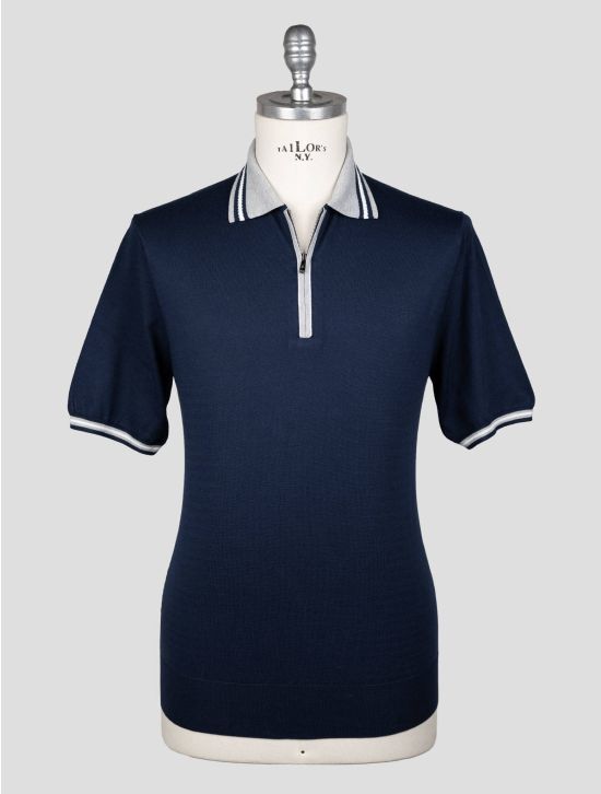 Fioroni Blue Cotton Polo Half Zip 1