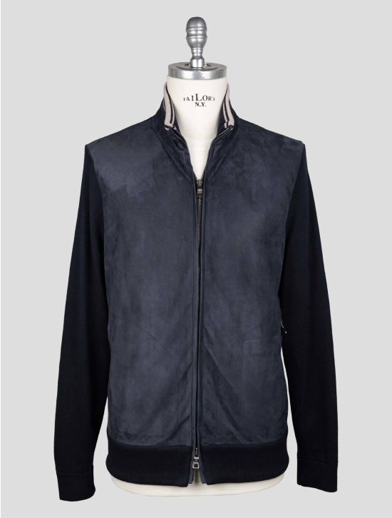 Fioroni Blue Cotton Cashmere Leather Suede Coat FCZ2 1