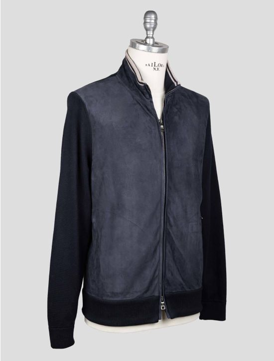 Fioroni Blue Cotton Cashmere Leather Suede Coat FCZ2 2
