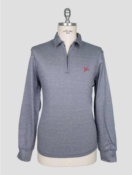 Isaia Blue Silk Cotton Sweater Polo