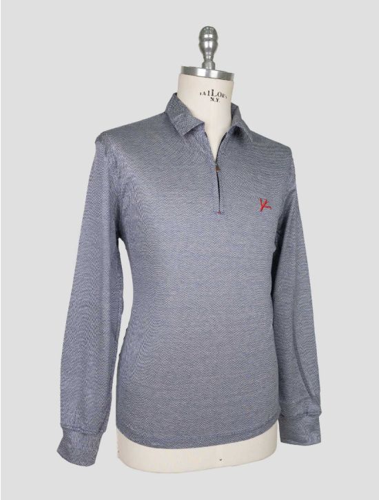 Isaia Blue Silk Cotton Sweater Polo