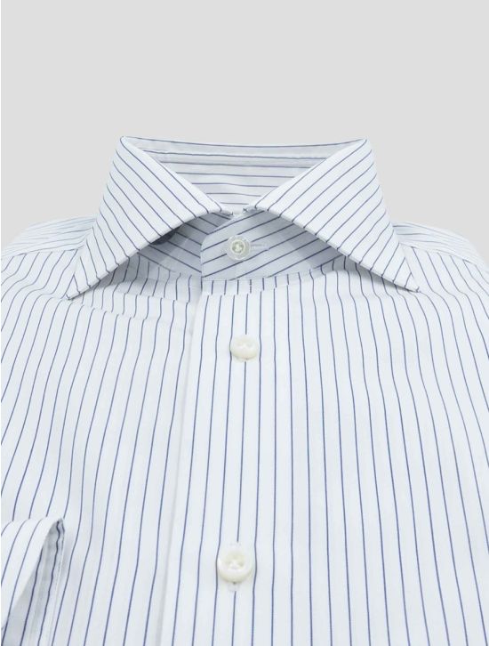 Isaia Blue  White Cotton Shirt