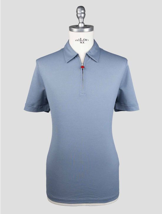 Kiton Light Blue Cotton Polo Half Zip 1