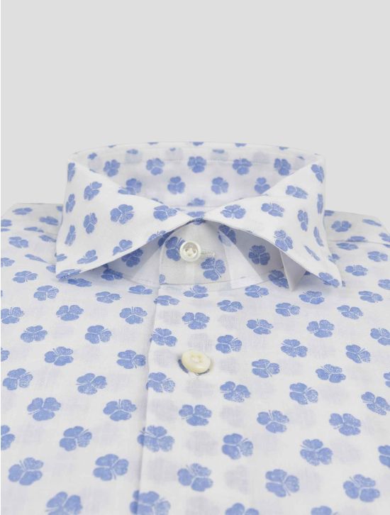 Cesare Attolini Blue White Cotton Linen Shirt 2