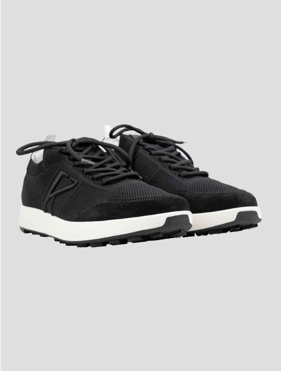 Kiton Black Cotton Ea Leather Sneakers 1