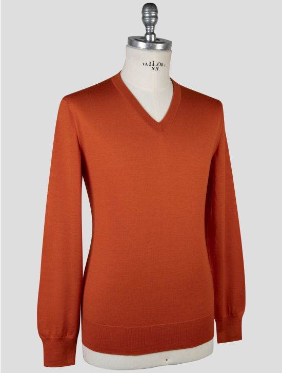 Cesare Attolini Orange Cashmere Silk Sweater V-Neck 2