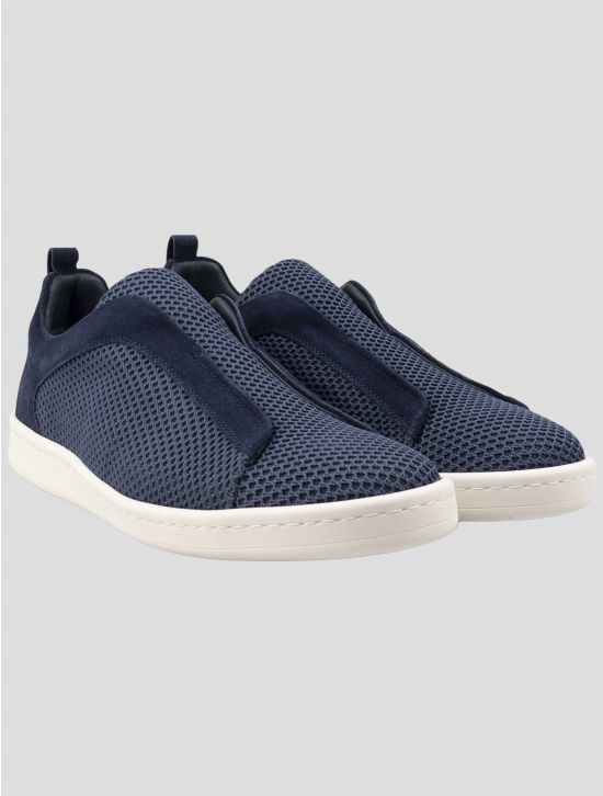 Gran Sasso Blue Leather Suede Sneakers 1