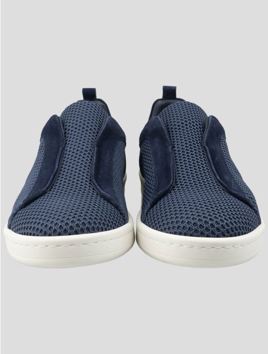 Gran Sasso Blue Leather Suede Sneakers 2