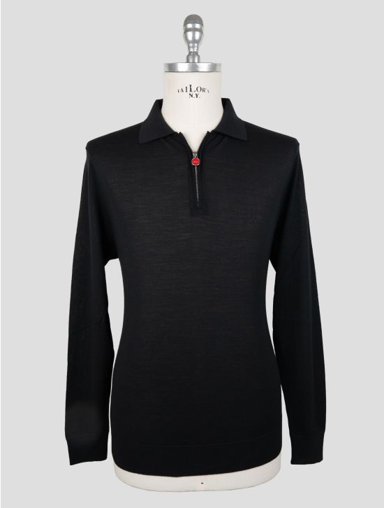 Kiton Black Wool 14 Micron Sweater Polo 1