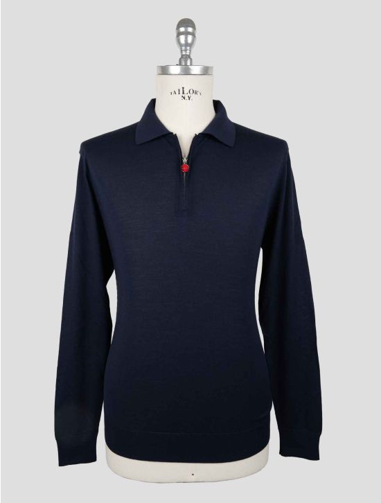 Kiton Blue Wool 14 Micron Sweater Polo 1