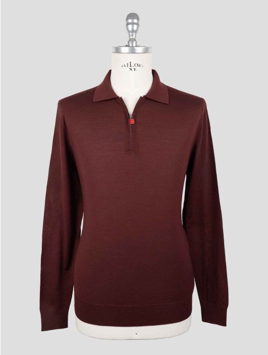 Kiton Burgundy Wool 14 Micron Sweater Polo 1