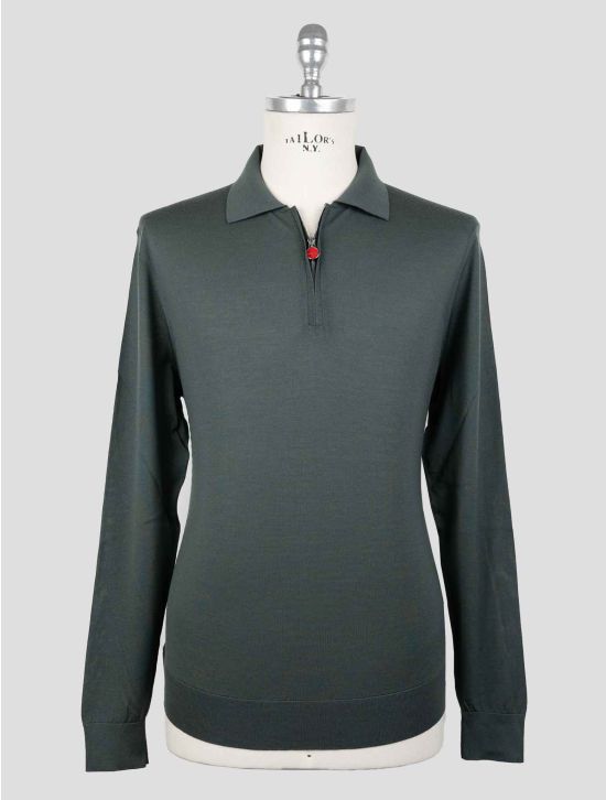 Kiton Green Wool 14 Micron Sweater Polo 1